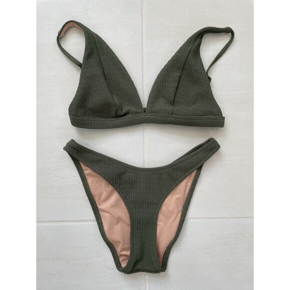 J. Crew Swim Bikini Swimsuit Textured Plunge Triangle Swimwear - Picture 1 of 12